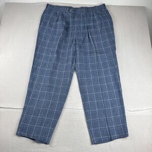 VTG Peter Millar 100% Linen Mens Blue Plaid Pants fits 40*29 lightweight Comfort